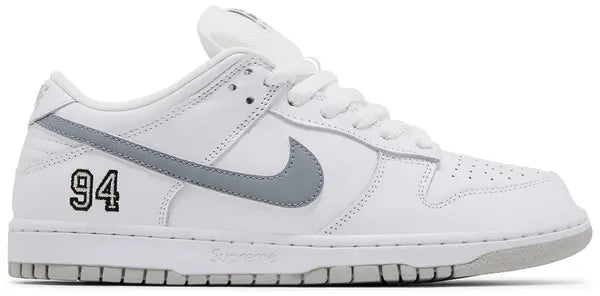 Supreme x Dunk Low SB 94 'White Metallic Silver'