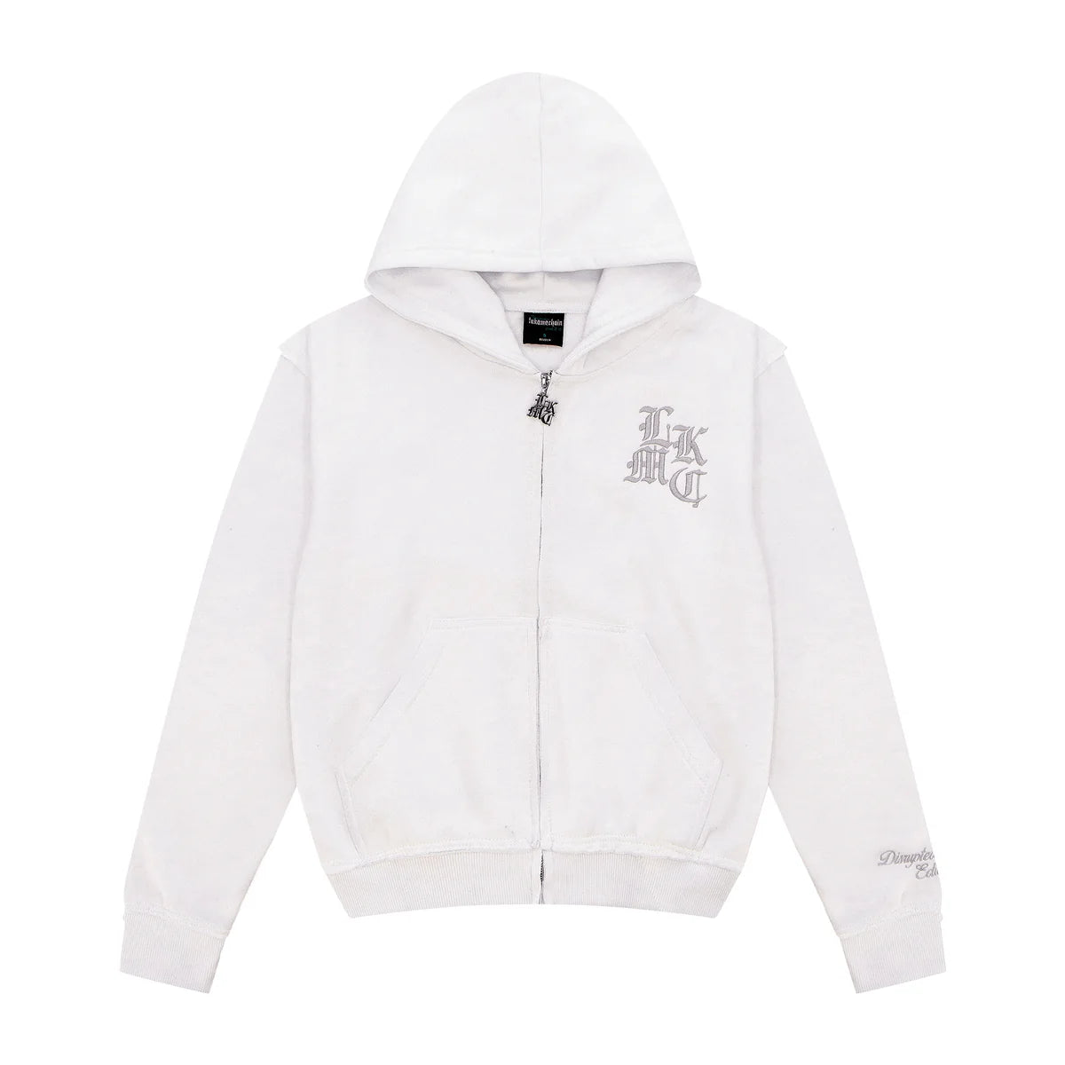 Distressed Zip Hoodie White