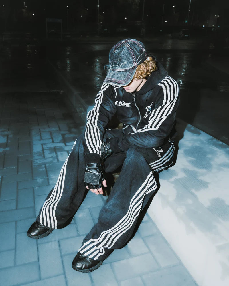 Zip Hoodie Striped - Black