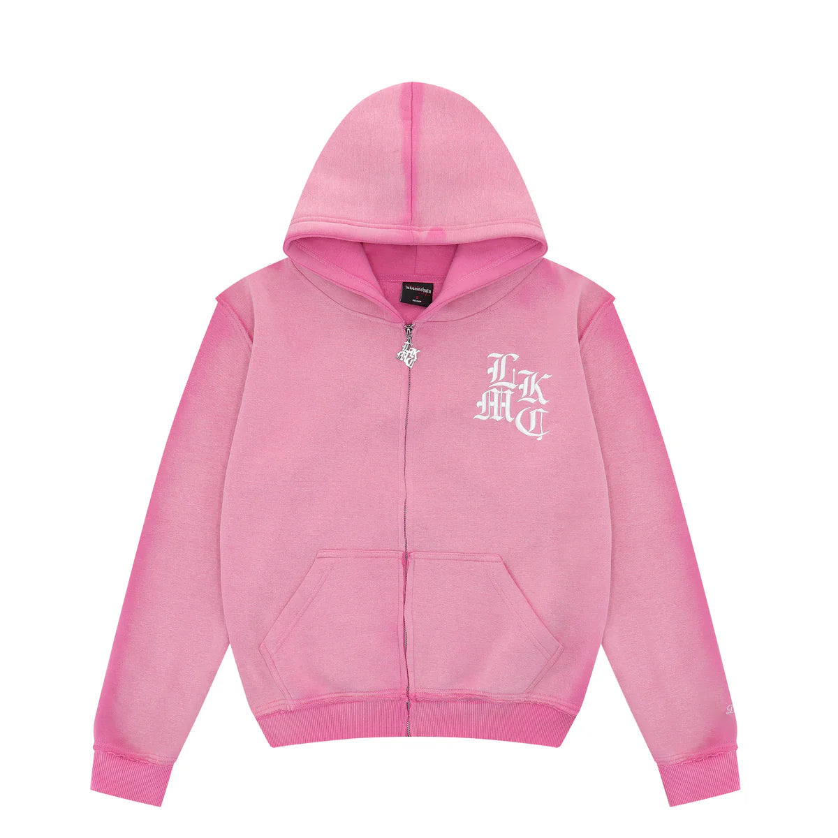 Distressed Zip Hoodie Pink