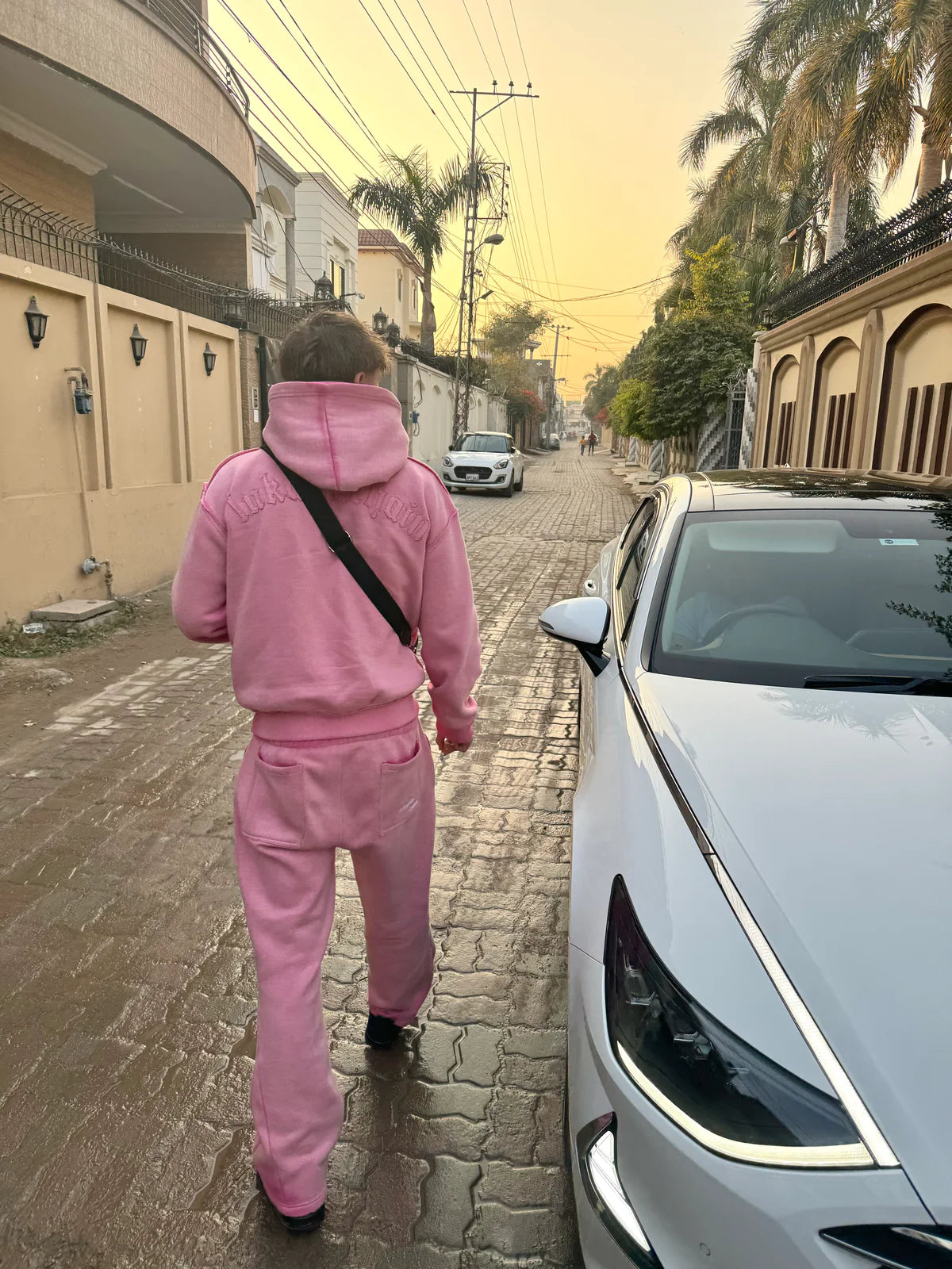 Distressed Zip Hoodie Pink