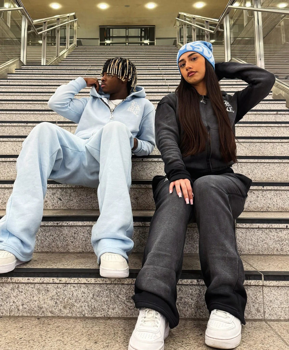 Distressed Zip Hoodie Baby Blue