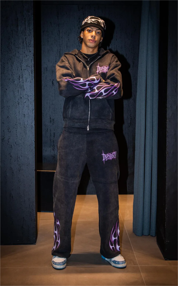 Tribal Flame Jogger Washed Black