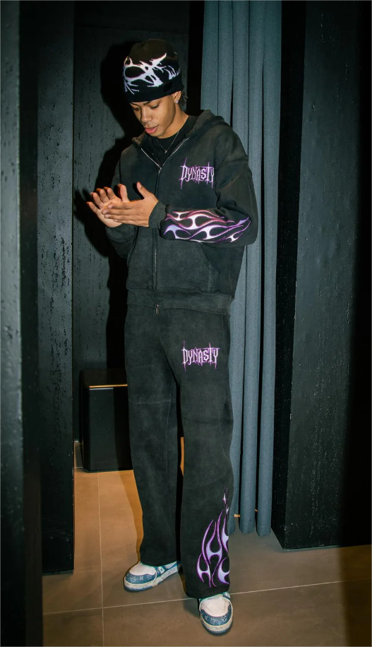 Tribal Flame Jogger Washed Black