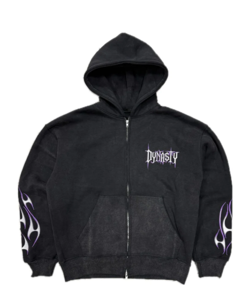 Tribal Flame Zip Hoodie Washed Black