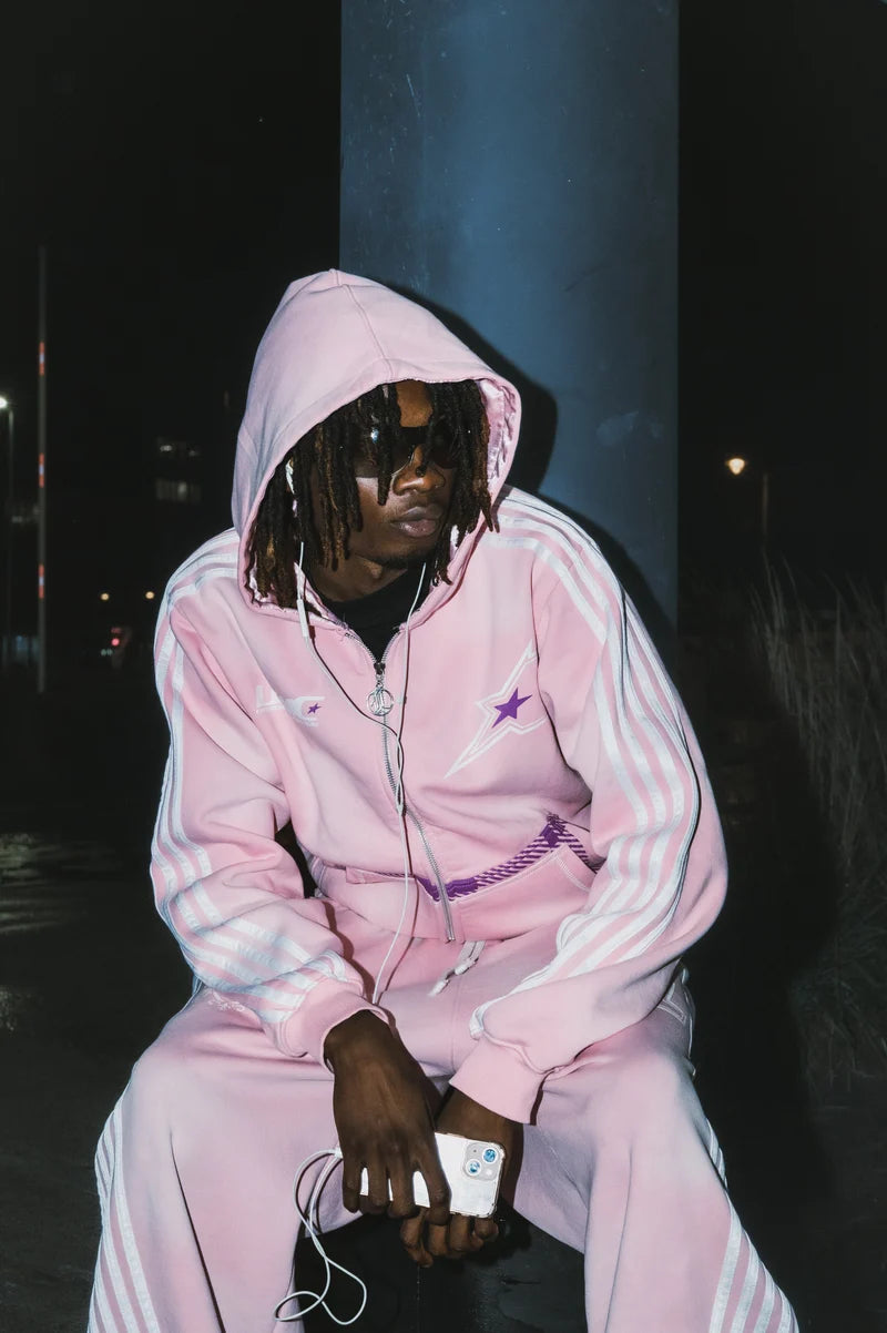 Zip Hoodie Striped - Pink