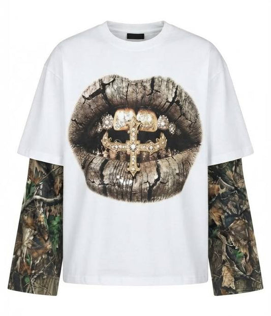 Long Sleeve Double-Layer "Camo Grillz White"