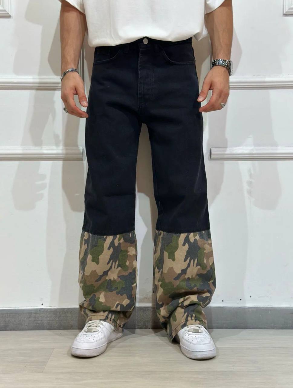 Jeans Straight "Camo Block" Bicolore