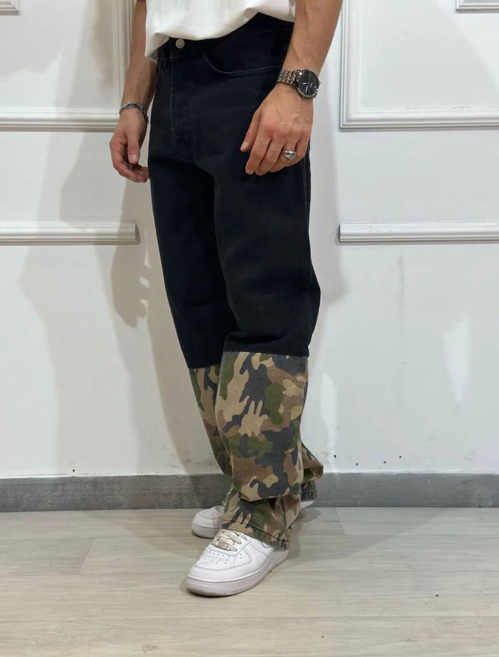 Jeans Straight "Camo Block" Bicolore