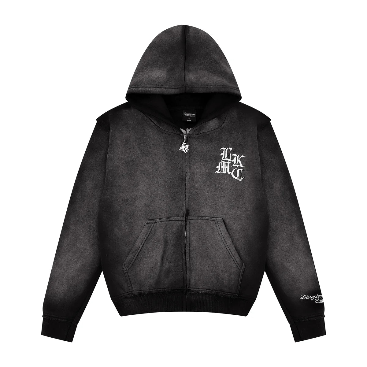 Distressed Zip Hoodie Dark Grey