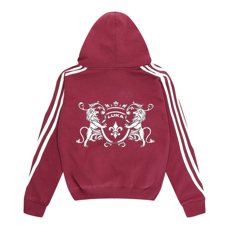 Zip Hoodie Striped - Burgundy