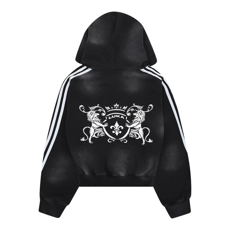 Zip Hoodie Striped - Black