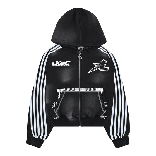 Zip Hoodie Striped - Black