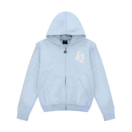 Distressed Zip Hoodie Baby Blue